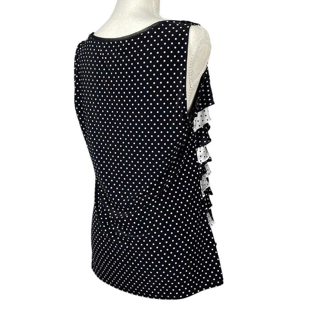 White House Black Market Tank Top Womens L Black Polka Dot Tiered Ruffle Blouse - Picture 2 of 7